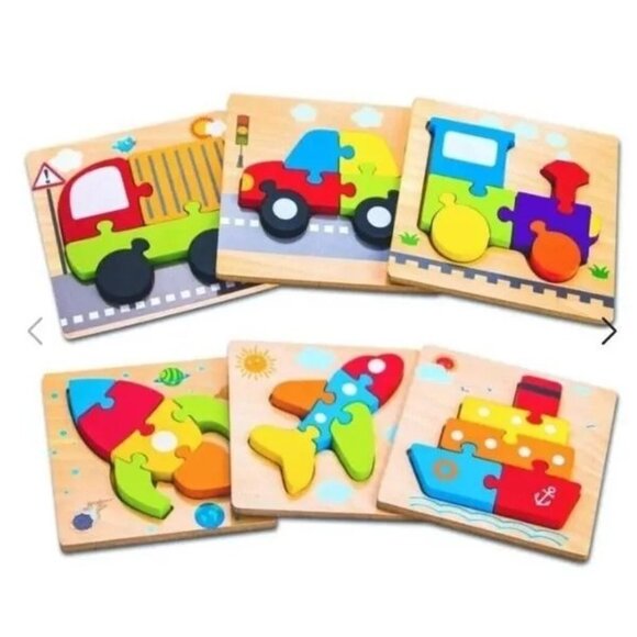SKYFIELD Set of 6 Wooden Jigsaw Puzzles Vehicle World Montessori Learning - Picture 3 of 5